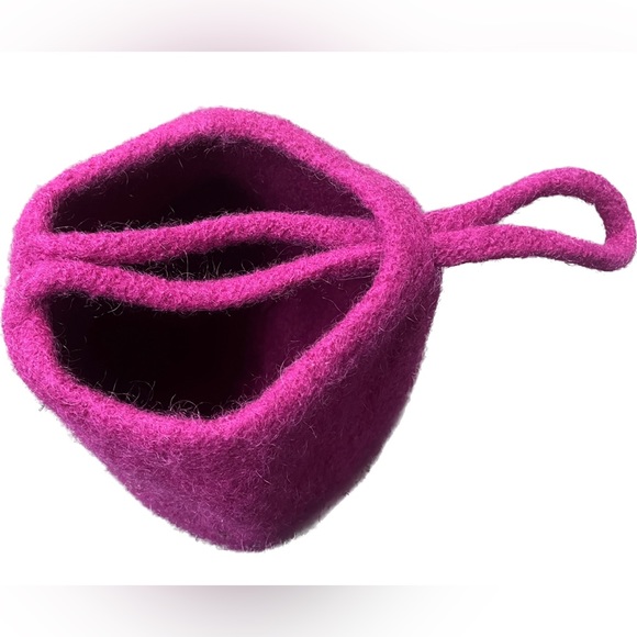 Artisan Handmade Bucket Bag Tote Purse Wool Felted fuchsia Bohemian Hobo - Picture 3 of 8